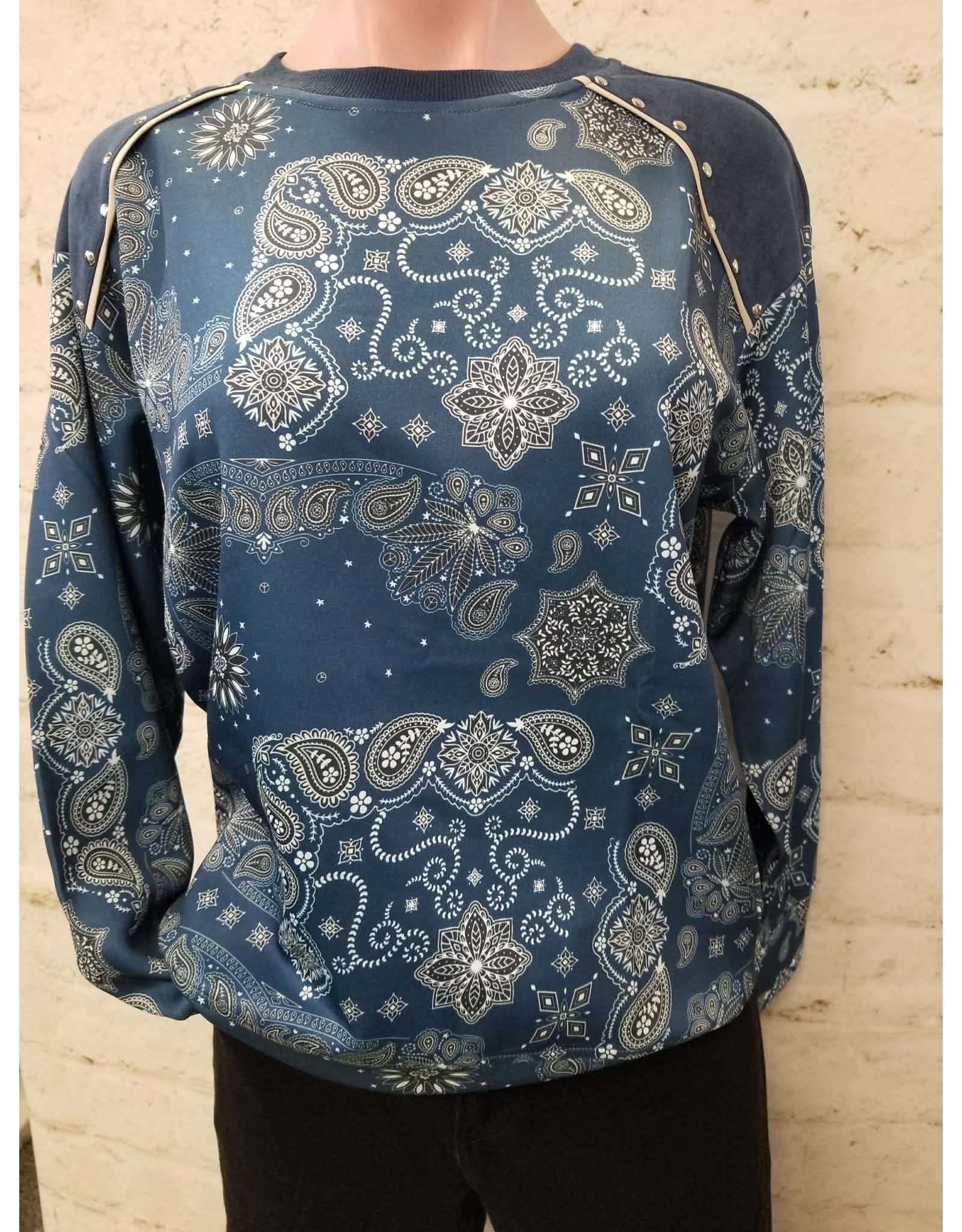 Bandana Print Studded Shoulder Top Navy