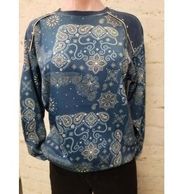 Bandana Print Studded Shoulder Top Navy