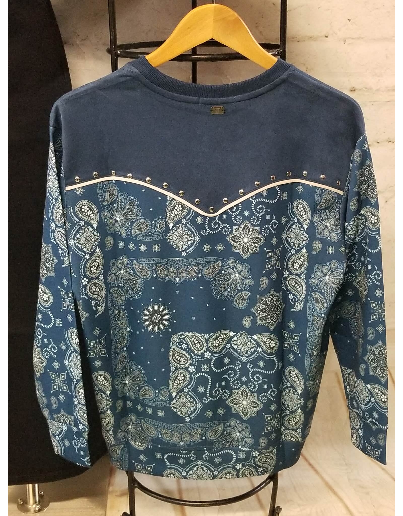 Bandana Print Studded Shoulder Top Navy
