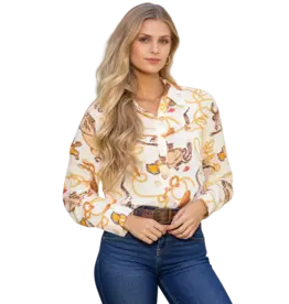 Jessie Long Sleeve Pearl Snap Shirt Ivory
