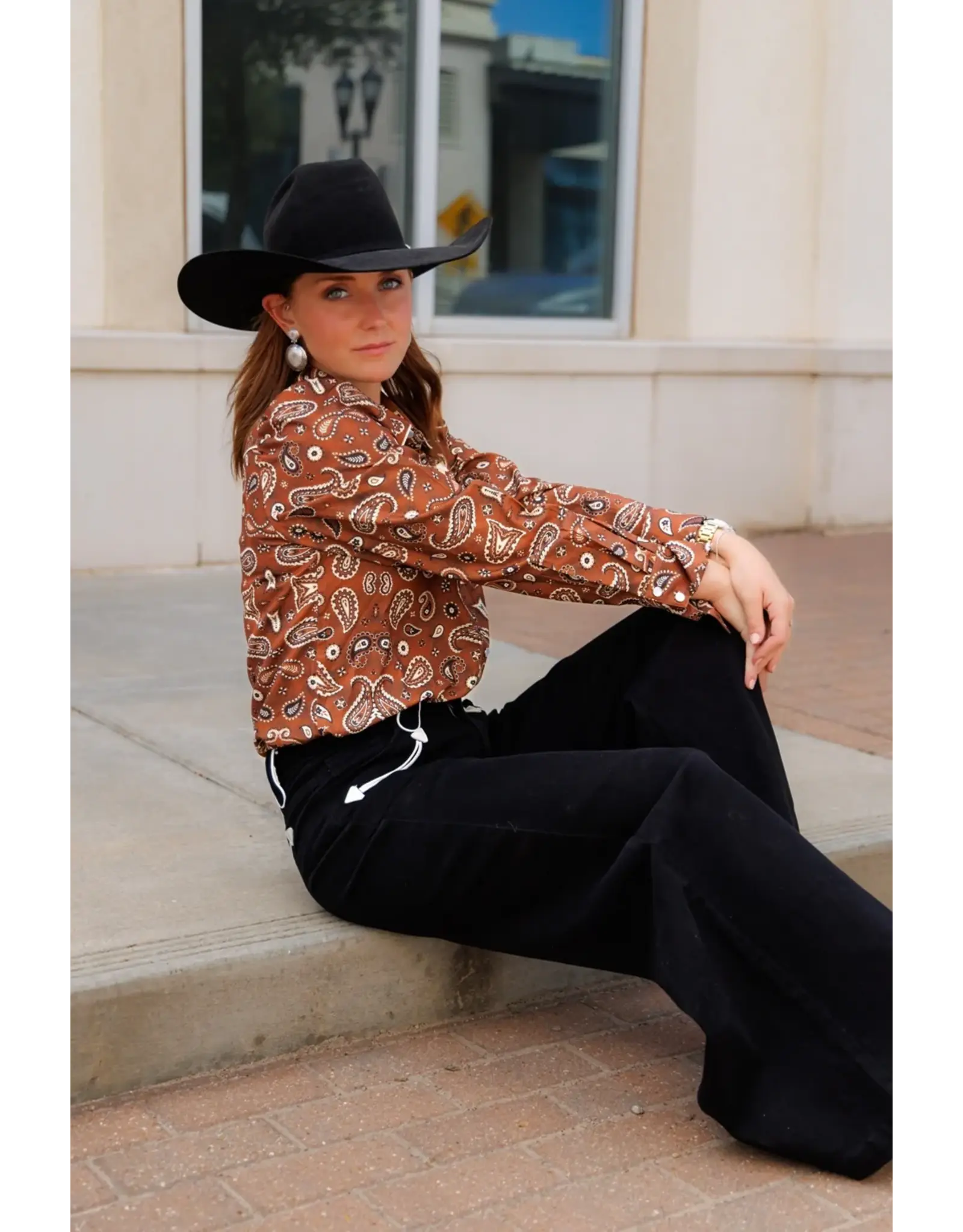 Howdy Hanny Brown Bandana Pearl Snap Long Sleeve Shirt
