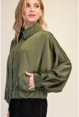 Wynter Olive Satin Bomber Jacket