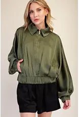 Wynter Olive Satin Bomber Jacket