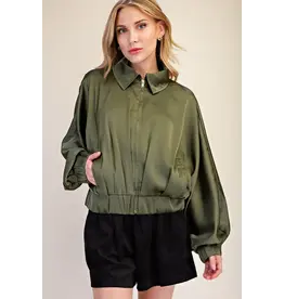 Wynter Olive Satin Bomber Jacket