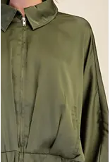Wynter Olive Satin Bomber Jacket
