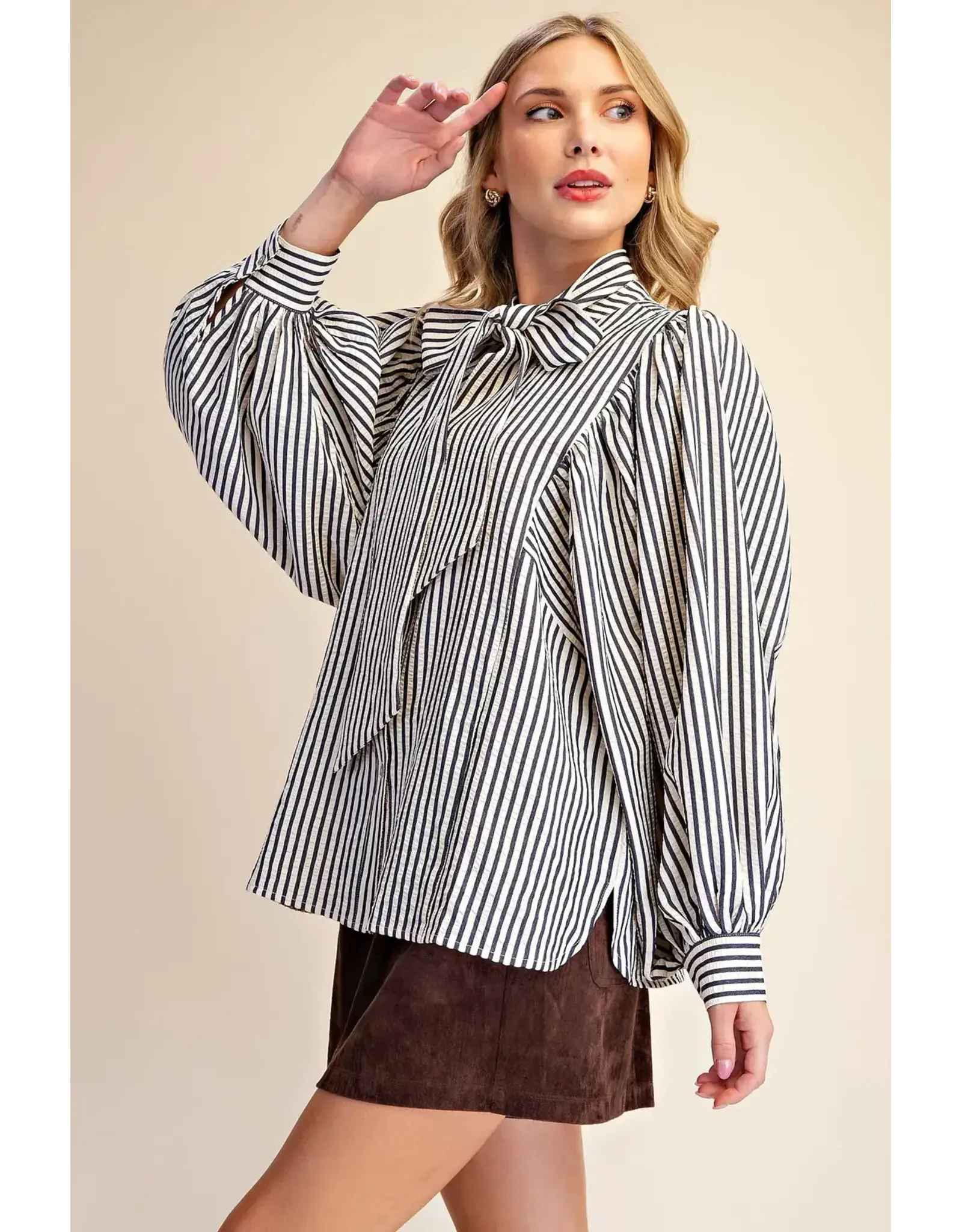 Wyatt Blue Stripe Bow Shirt
