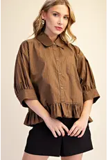 Wells Ruffle Hem Brown Shirt