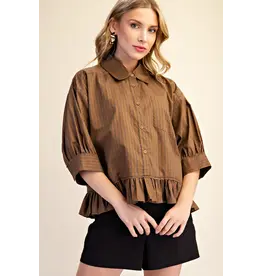 Wells Ruffle Hem Brown Shirt