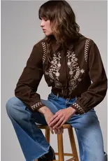 Eliza Embroidered Brown Coduroy Western Shirt