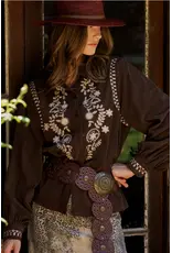 Eliza Embroidered Brown Coduroy Western Shirt