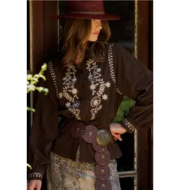 Eliza Embroidered Brown Coduroy Western Shirt