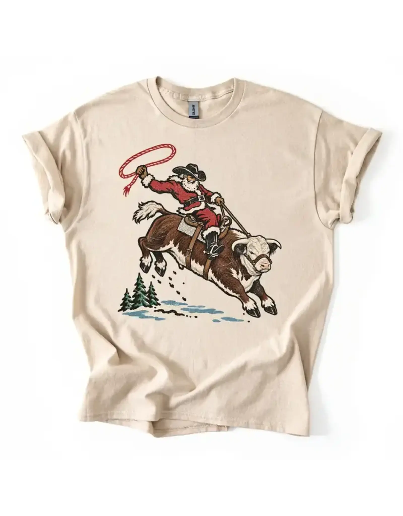Santa Riding Hereford Bull Tee