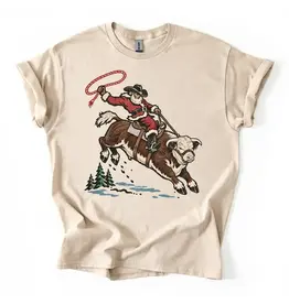 Santa Riding Hereford Bull Tee