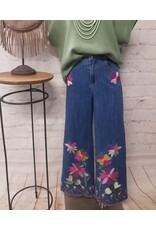 Esther Embroidery Washed Stretch Denim Pants