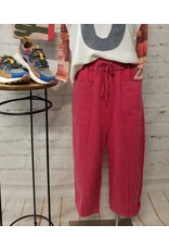 Allie Mineral Washed Terry Knit Barrel Pants Red