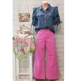 Patsy Ruffle Short Sleeve Denim Shirt