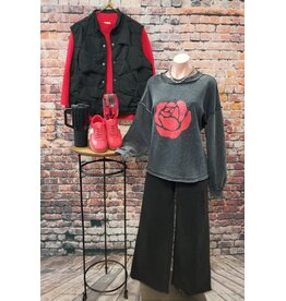 Rose Printed Washed Terry Pullover