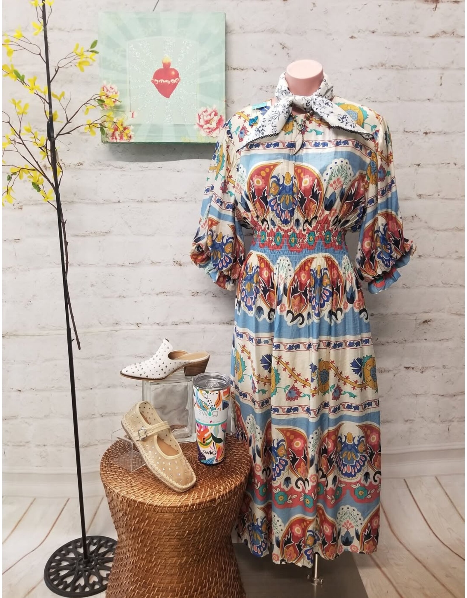 Nahla Smocked Blue Waist Midi Dress
