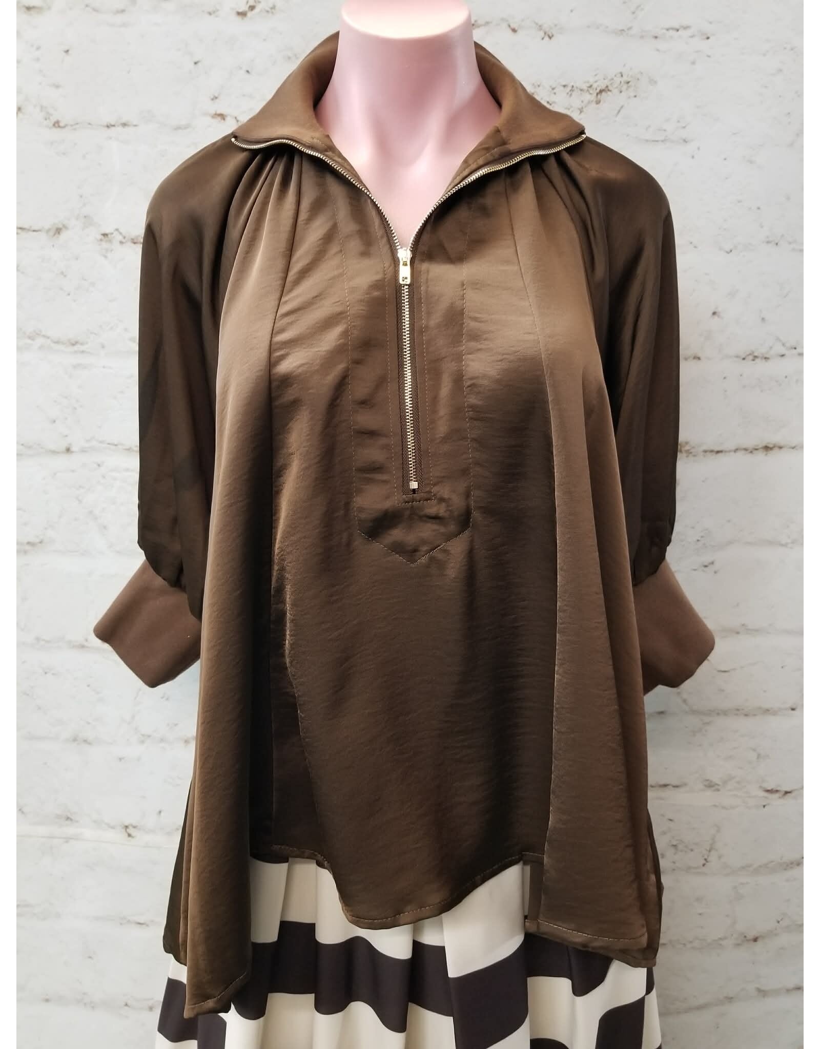 Walker Brown Half Zip Blouse