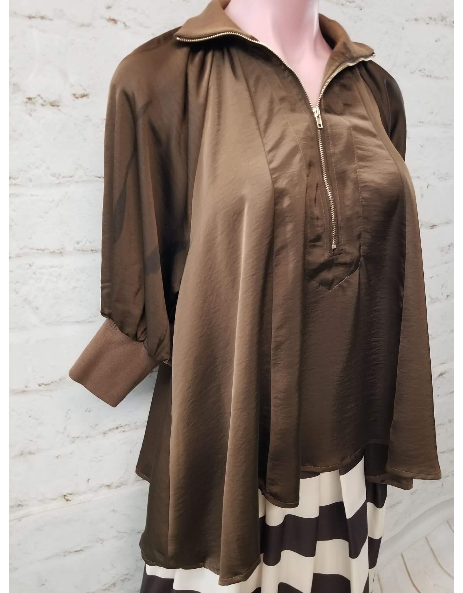 Walker Brown Half Zip Blouse