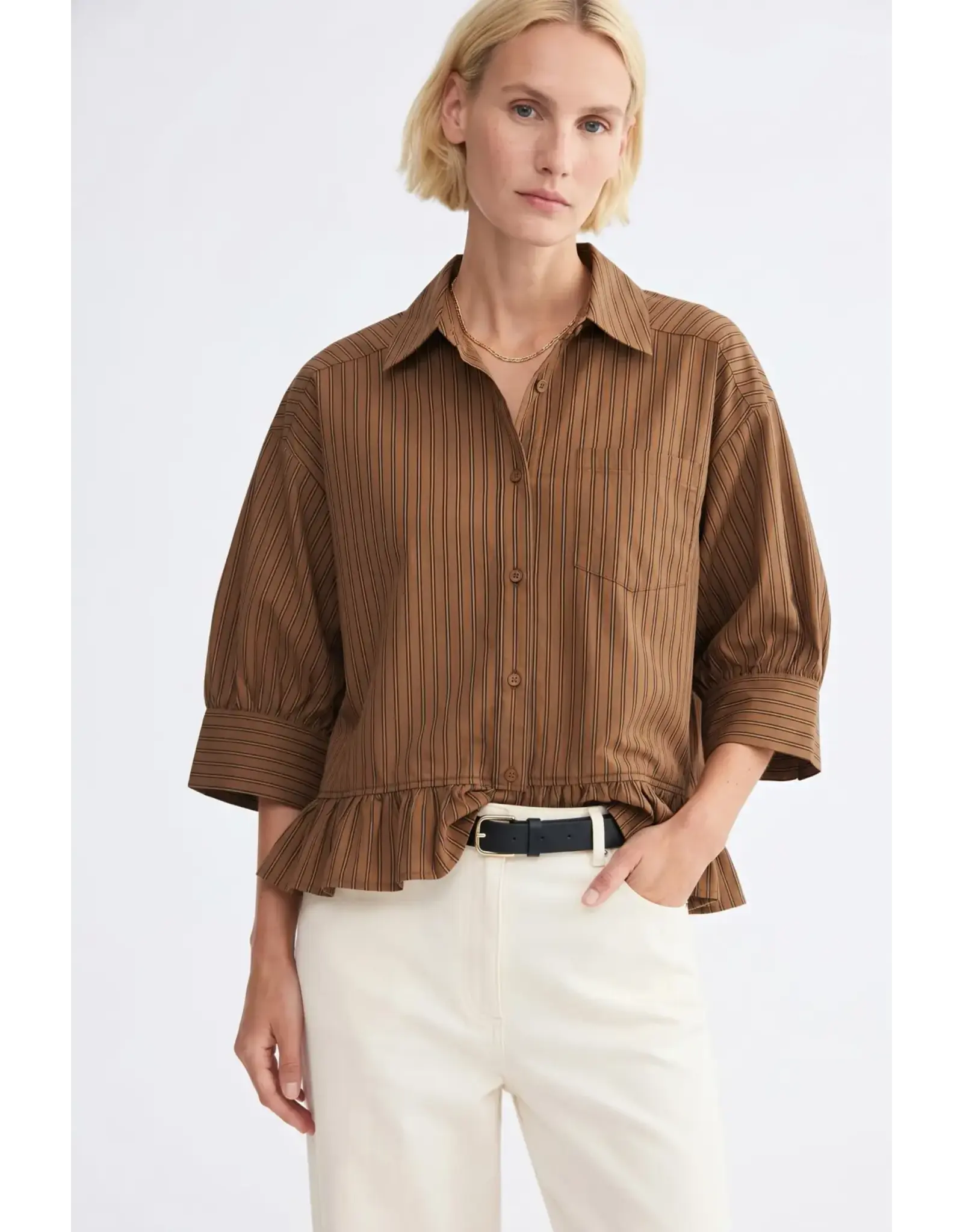 Wells Ruffle Hem Brown Shirt