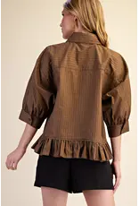 Wells Ruffle Hem Brown Shirt