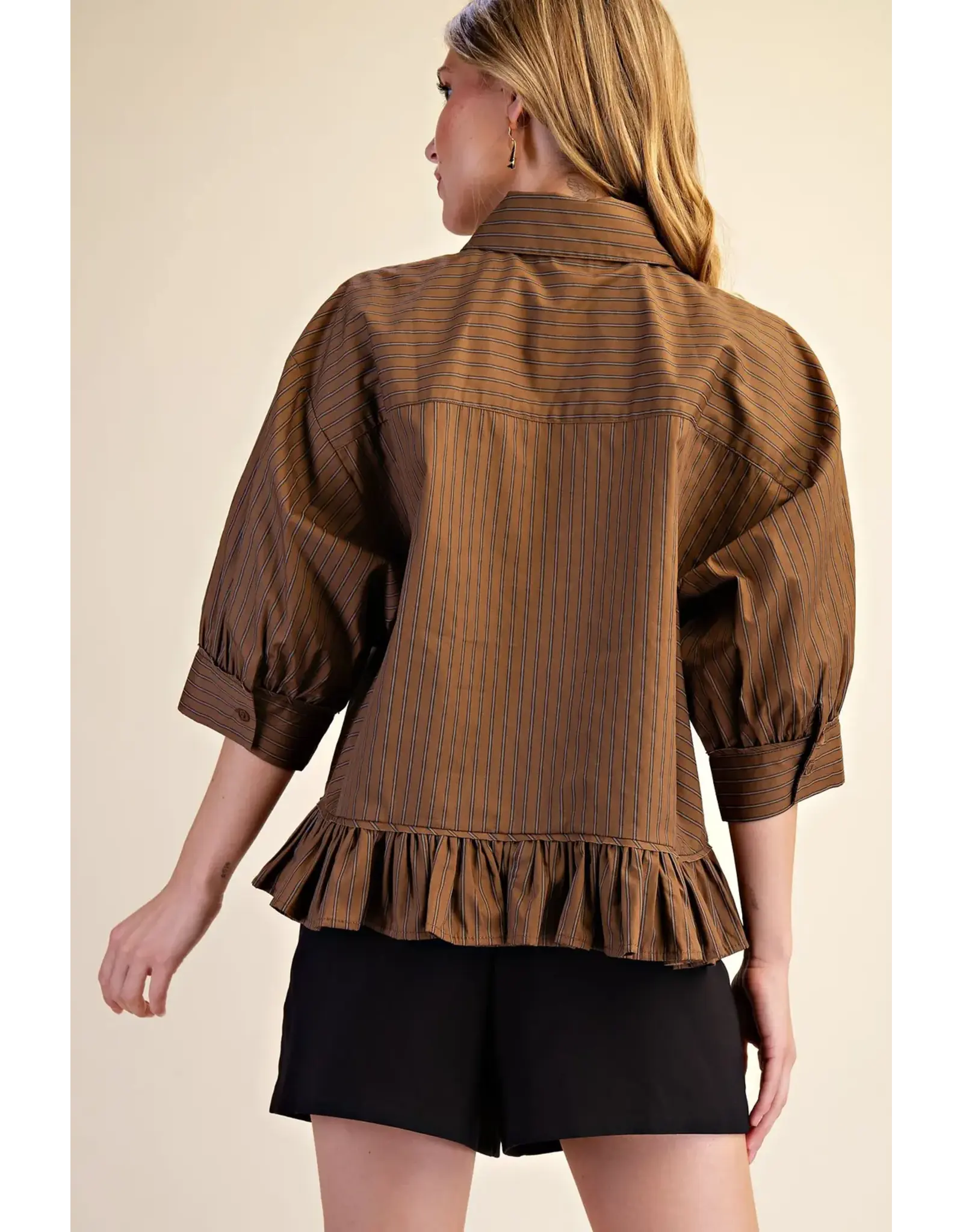 Wells Ruffle Hem Brown Shirt