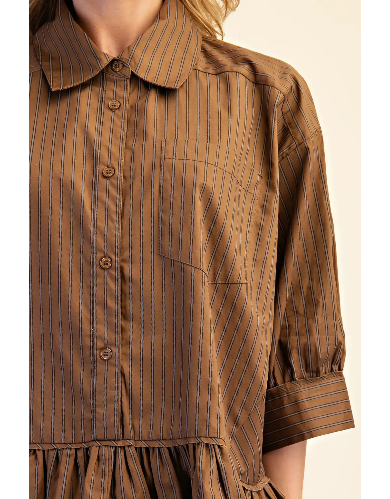 Wells Ruffle Hem Brown Shirt