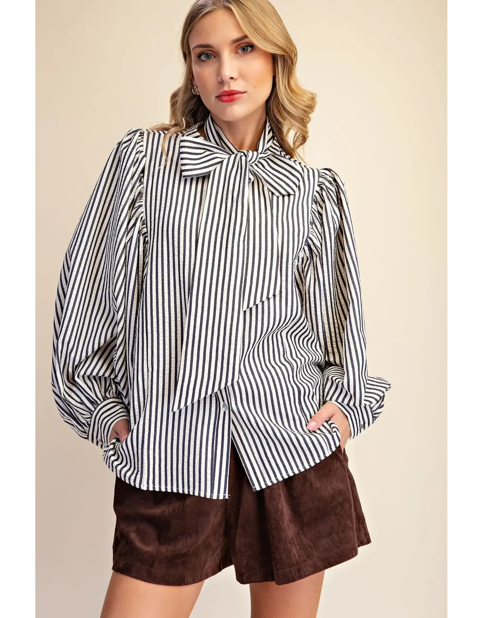 Wyatt Blue Stripe Bow Shirt
