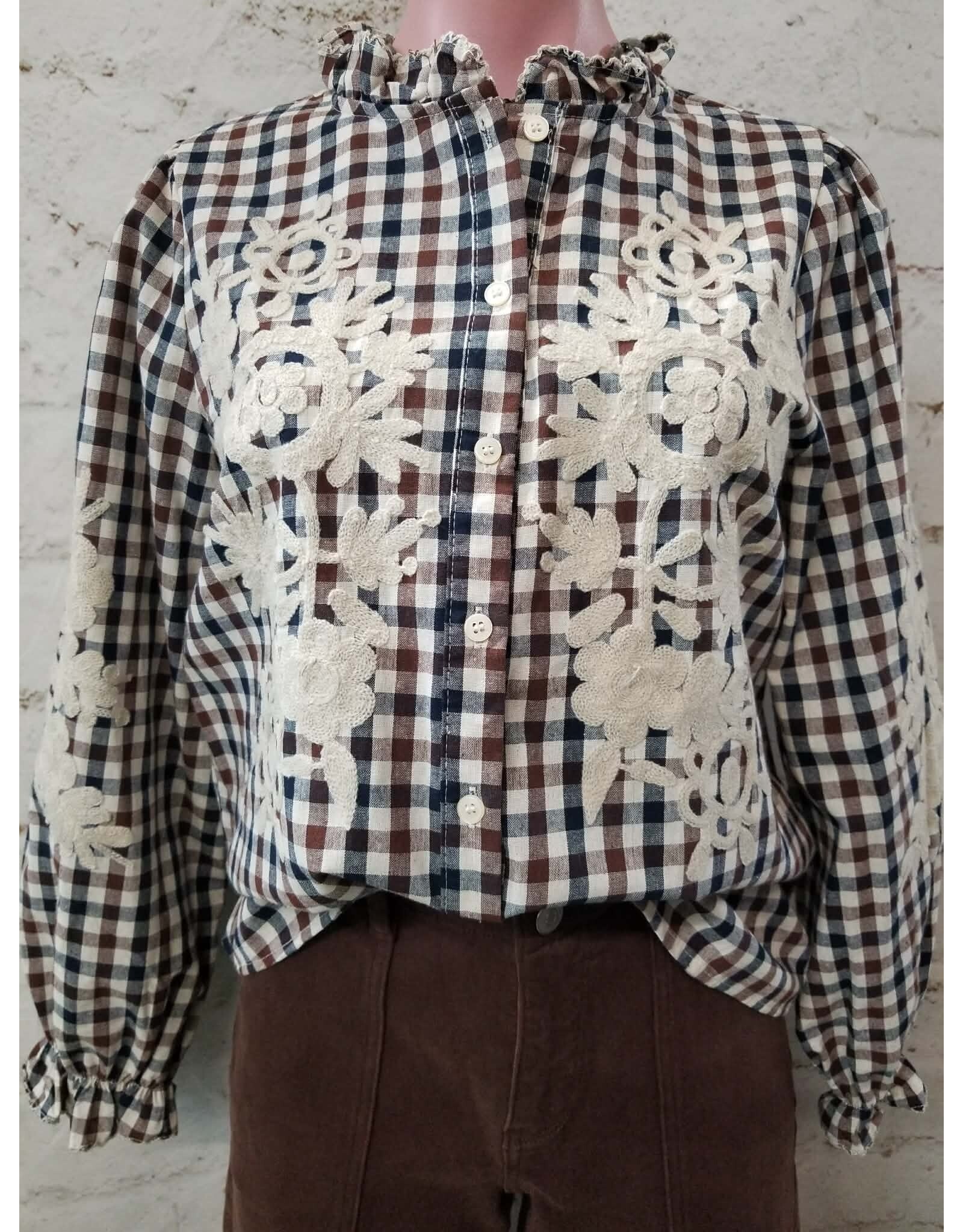 Farah Embroidered Gingham Blouse