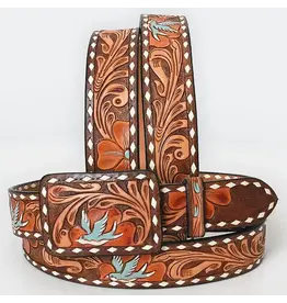 Hand Tooled Leather Belt Flying Dove & Floral Western