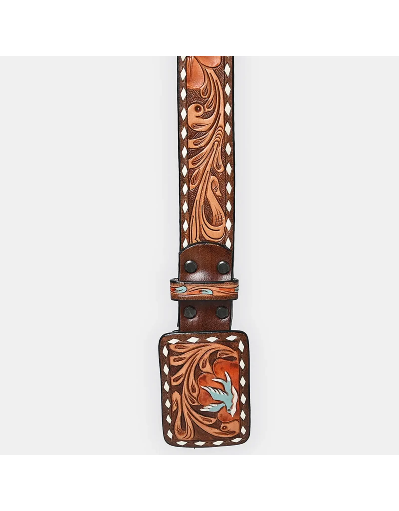 Hand Tooled Leather Belt Flying Dove & Floral Western