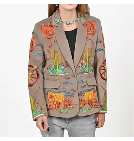 Western Grey Embroidered Blazer