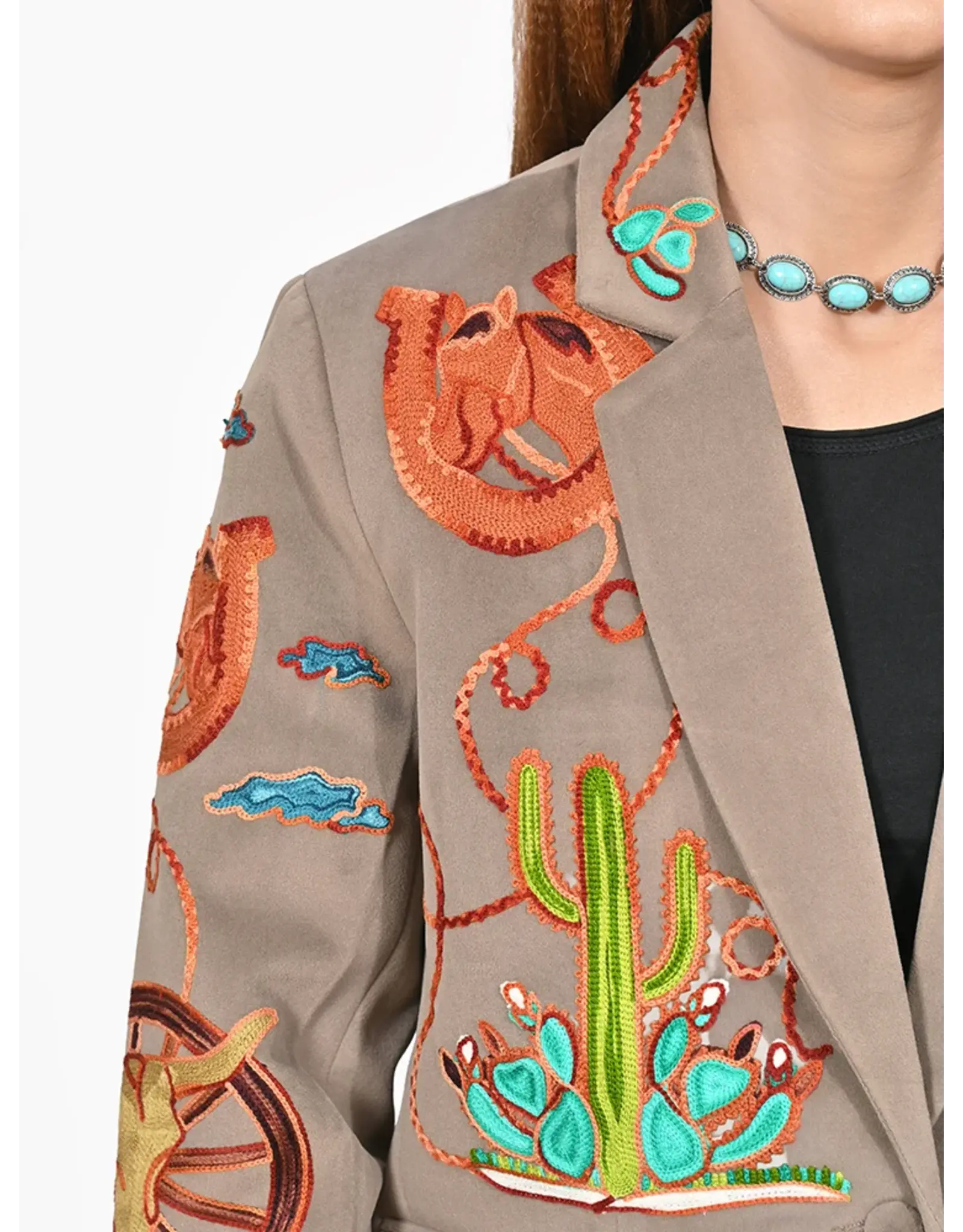 Western Grey Embroidered Blazer