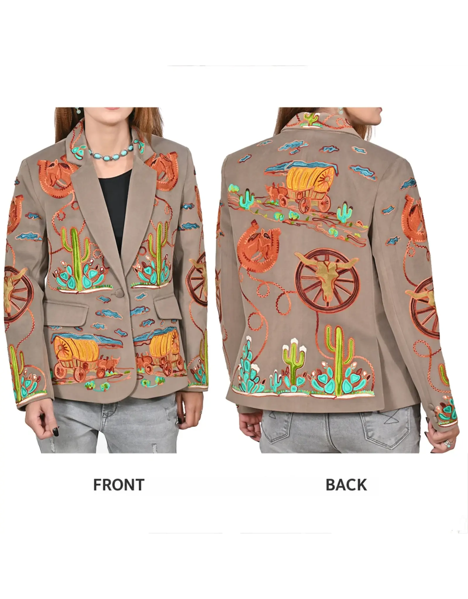 Western Grey Embroidered Blazer