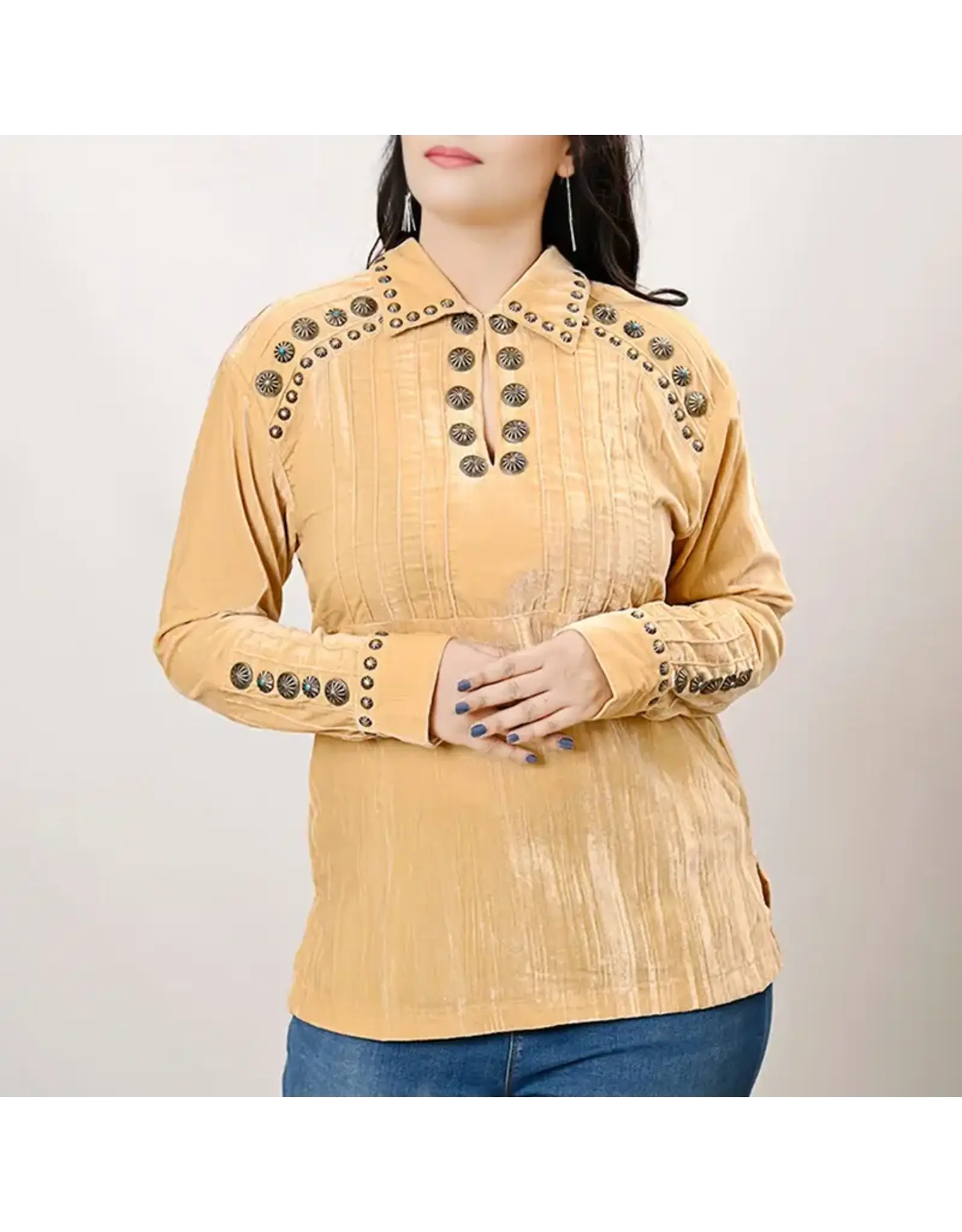 Silver Stud Antique Ivory Velvet Tunic