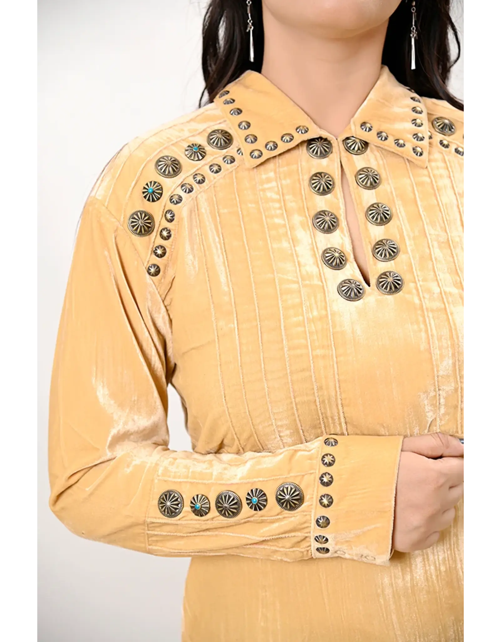 Silver Stud Antique Ivory Velvet Tunic