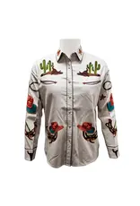 Western Ivory Embroidered Cowboy Motif Shirt