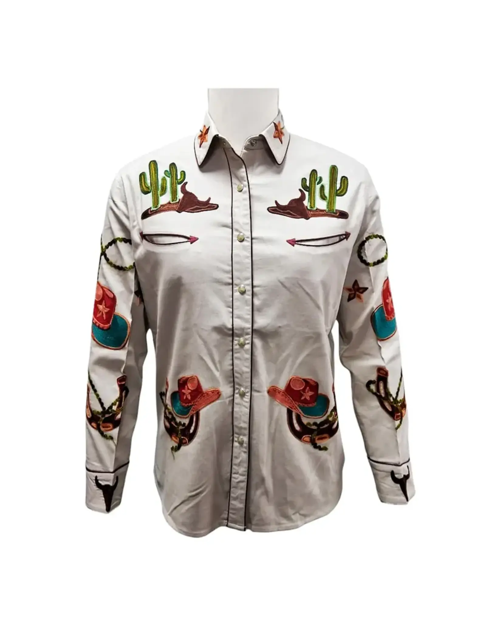 Western Ivory Embroidered Cowboy Motif Shirt