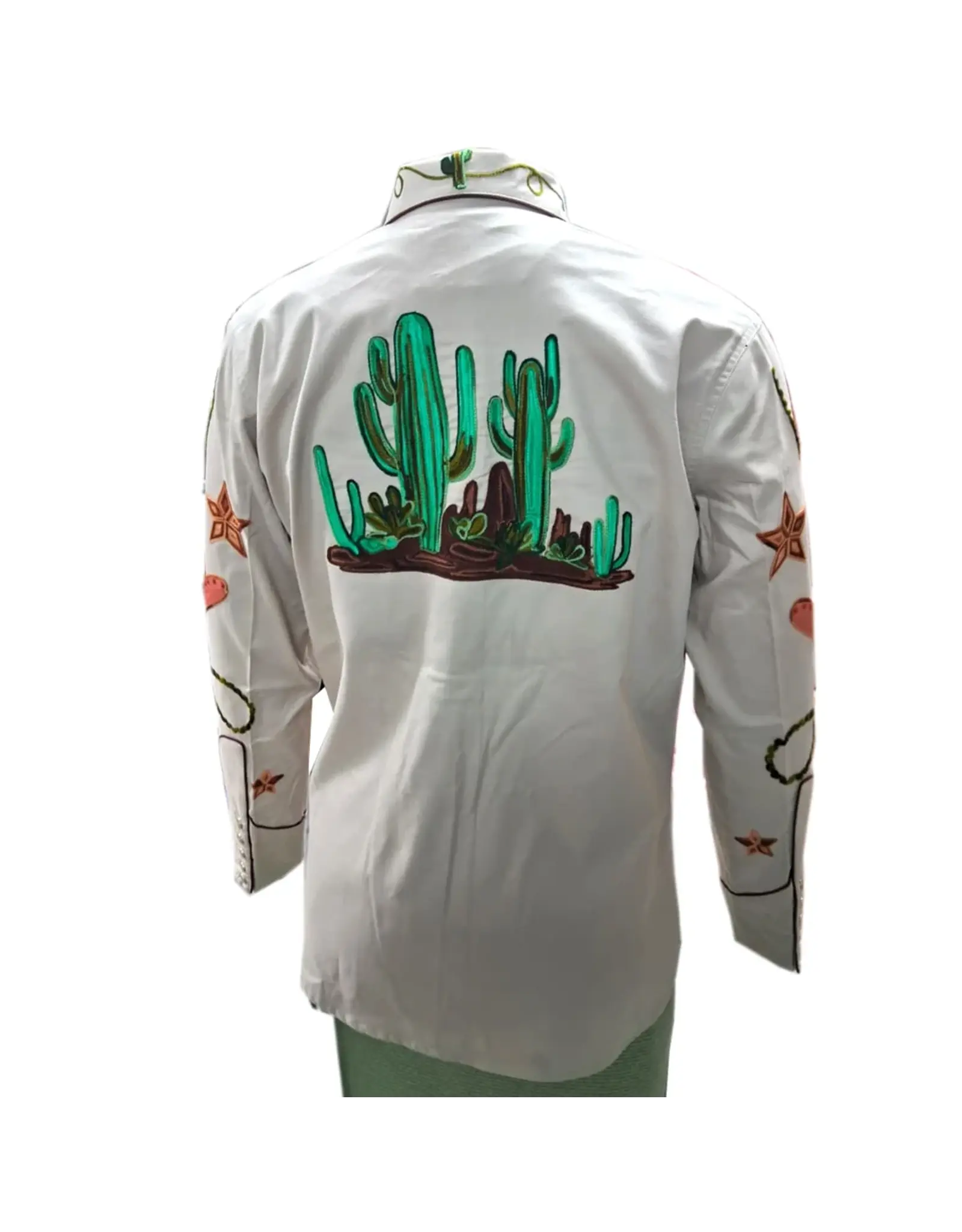 Western Ivory Embroidered Cowboy Motif Shirt