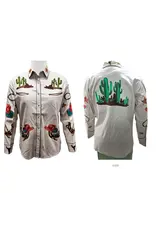 Western Ivory Embroidered Cowboy Motif Shirt