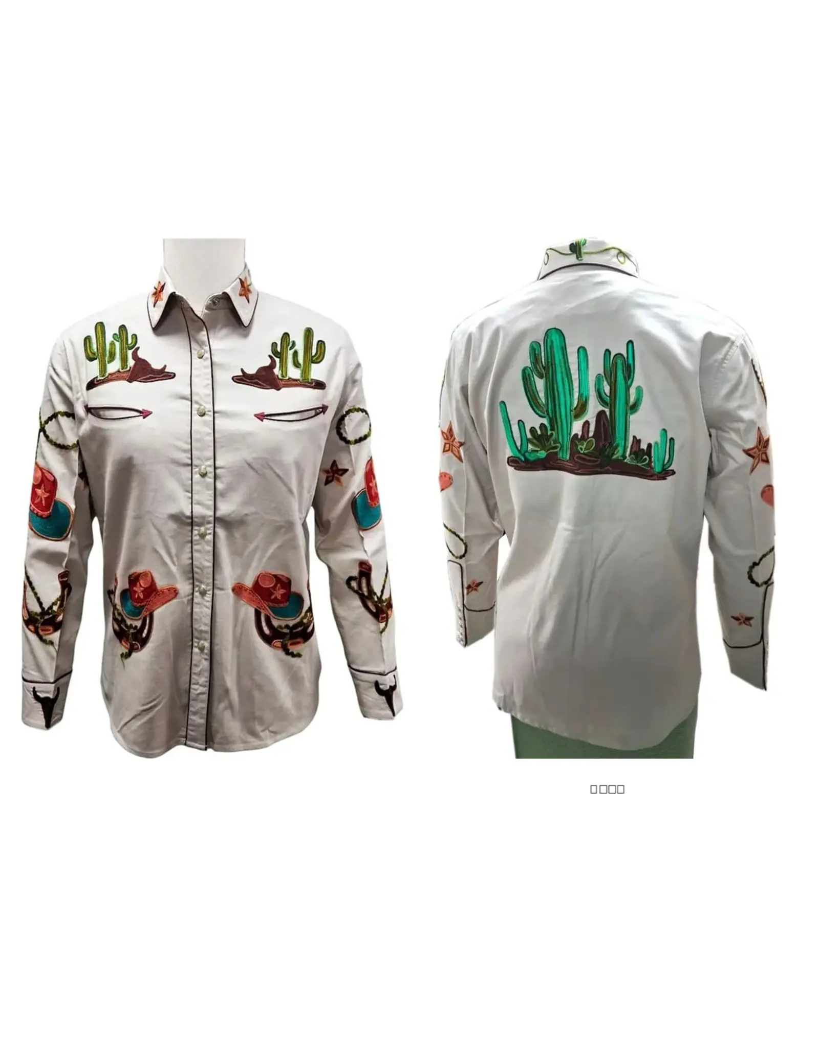 Western Ivory Embroidered Cowboy Motif Shirt