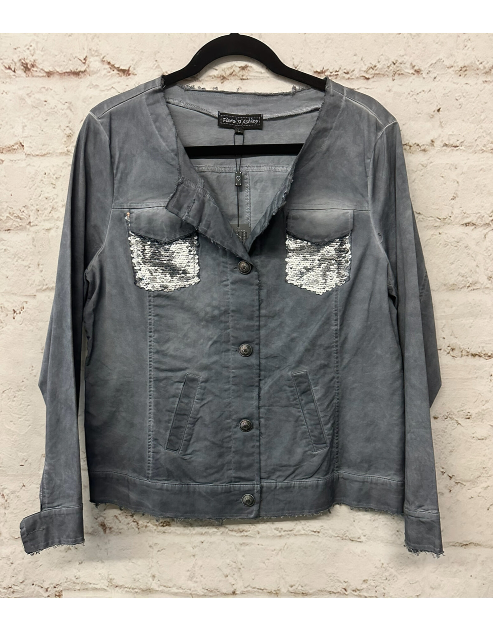 Grey Button up Jacket with Sequin Pockets