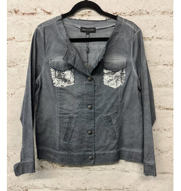 Grey Button up Jacket with Sequin Pockets