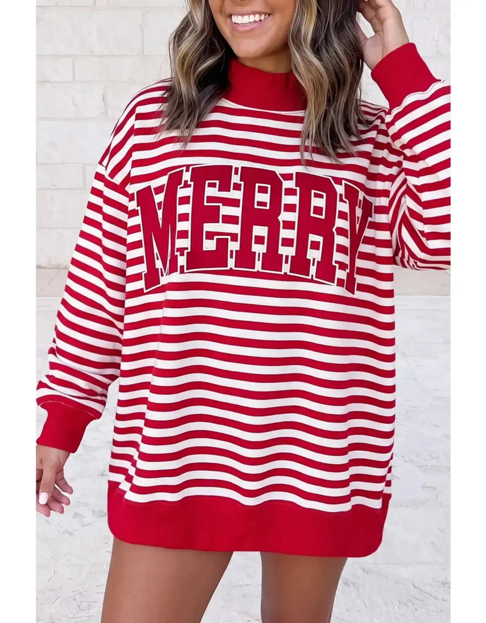 Merry Red Stripe Mock Neck Sweatshirt