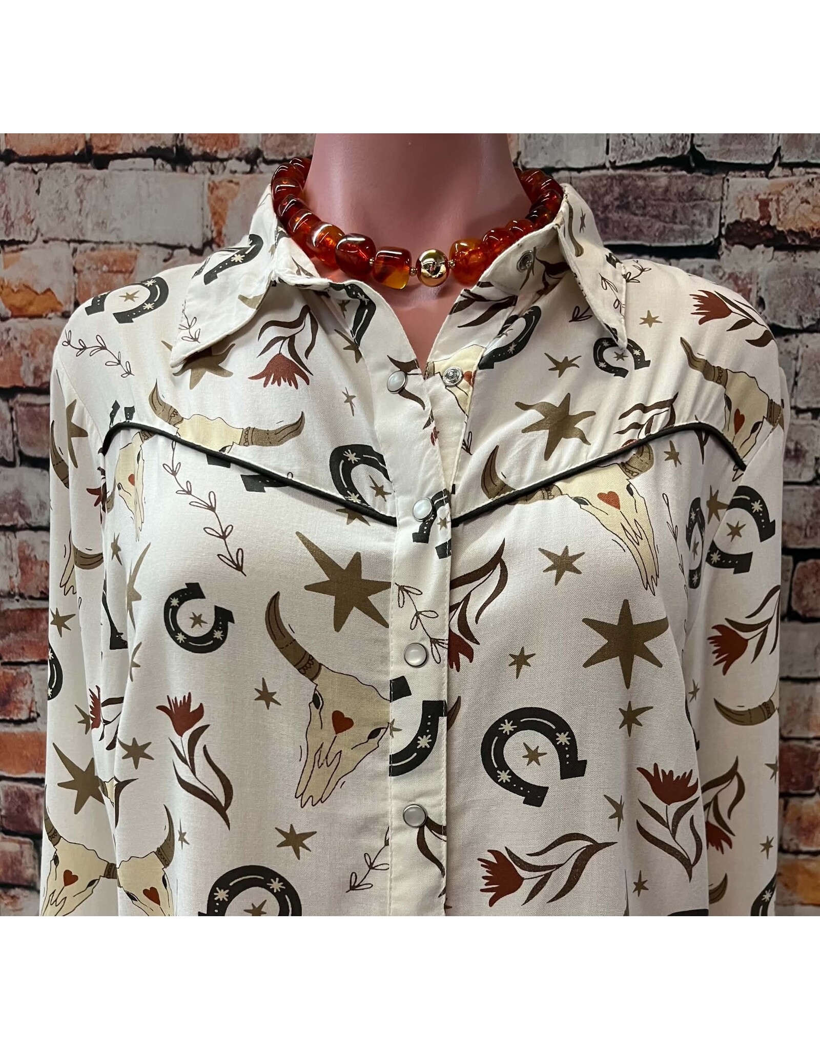 Skull & Horseshoe Long Sleeve Pearl Snap