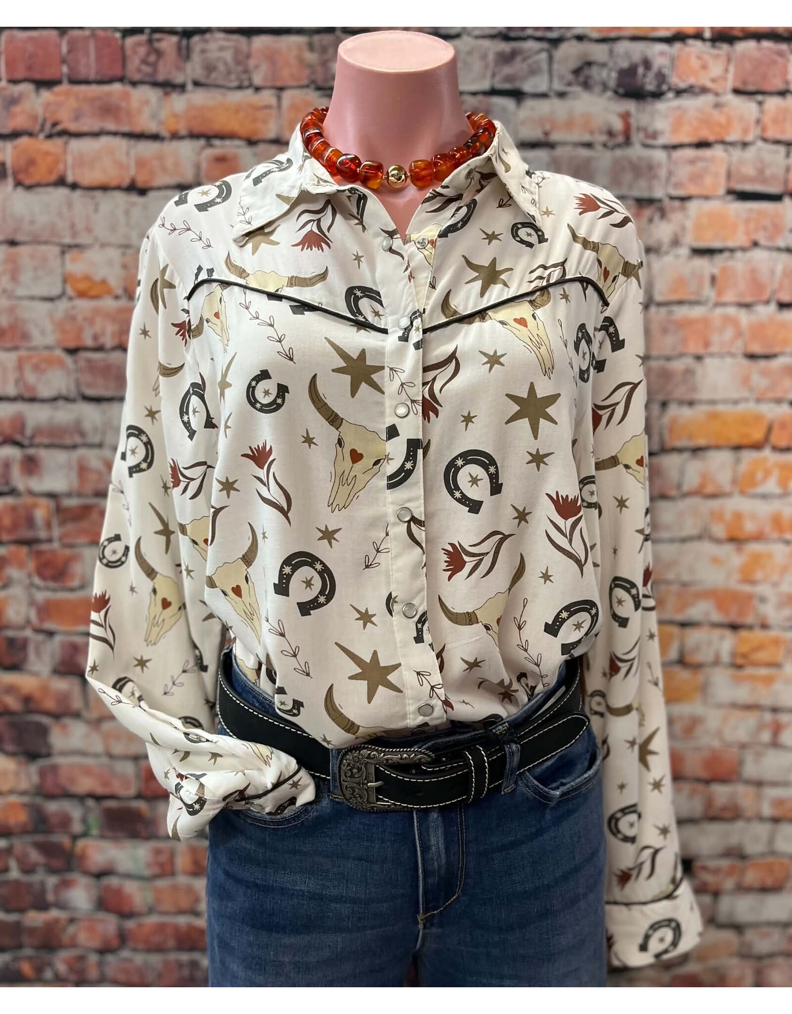 Skull & Horseshoe Long Sleeve Pearl Snap