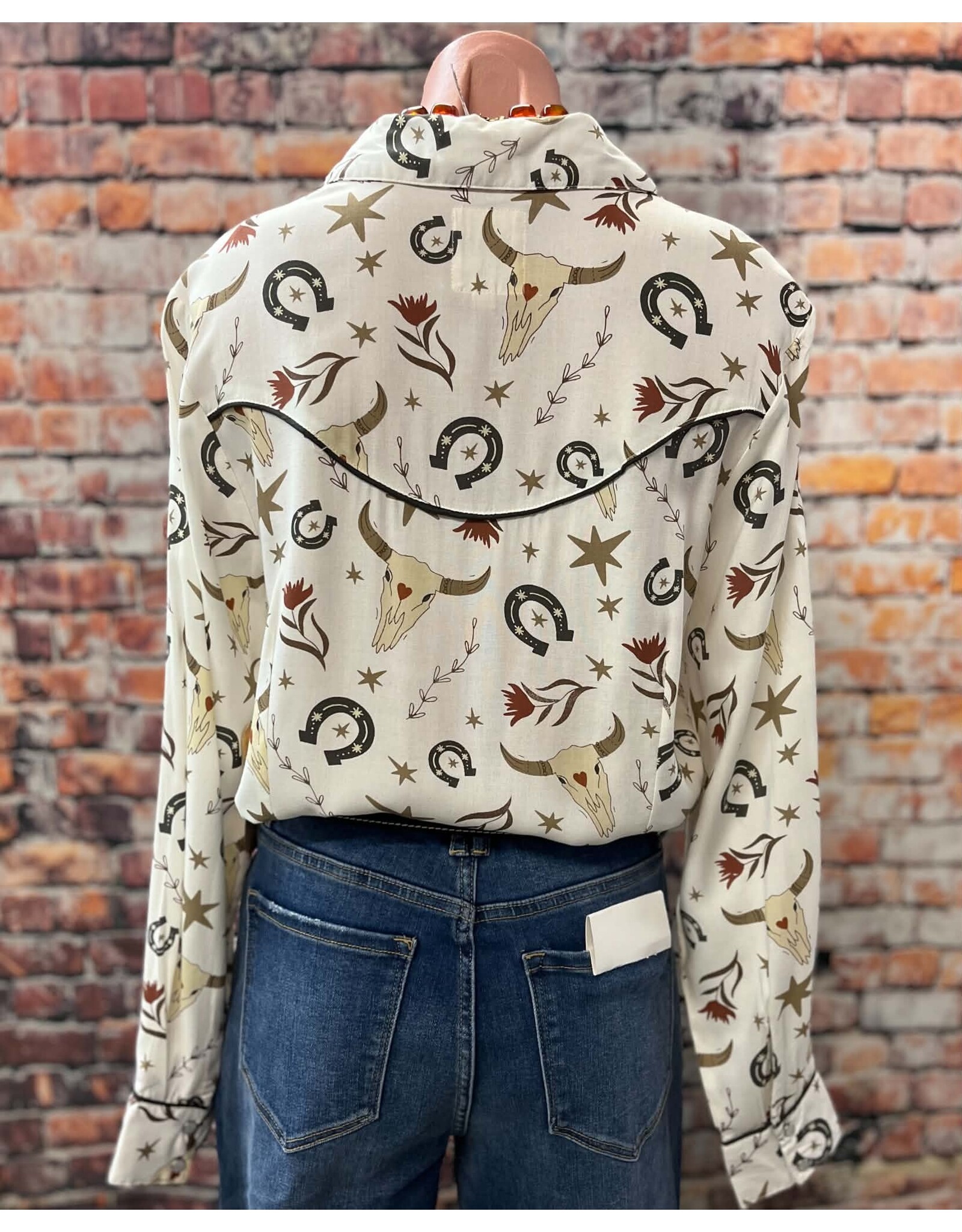 Skull & Horseshoe Long Sleeve Pearl Snap
