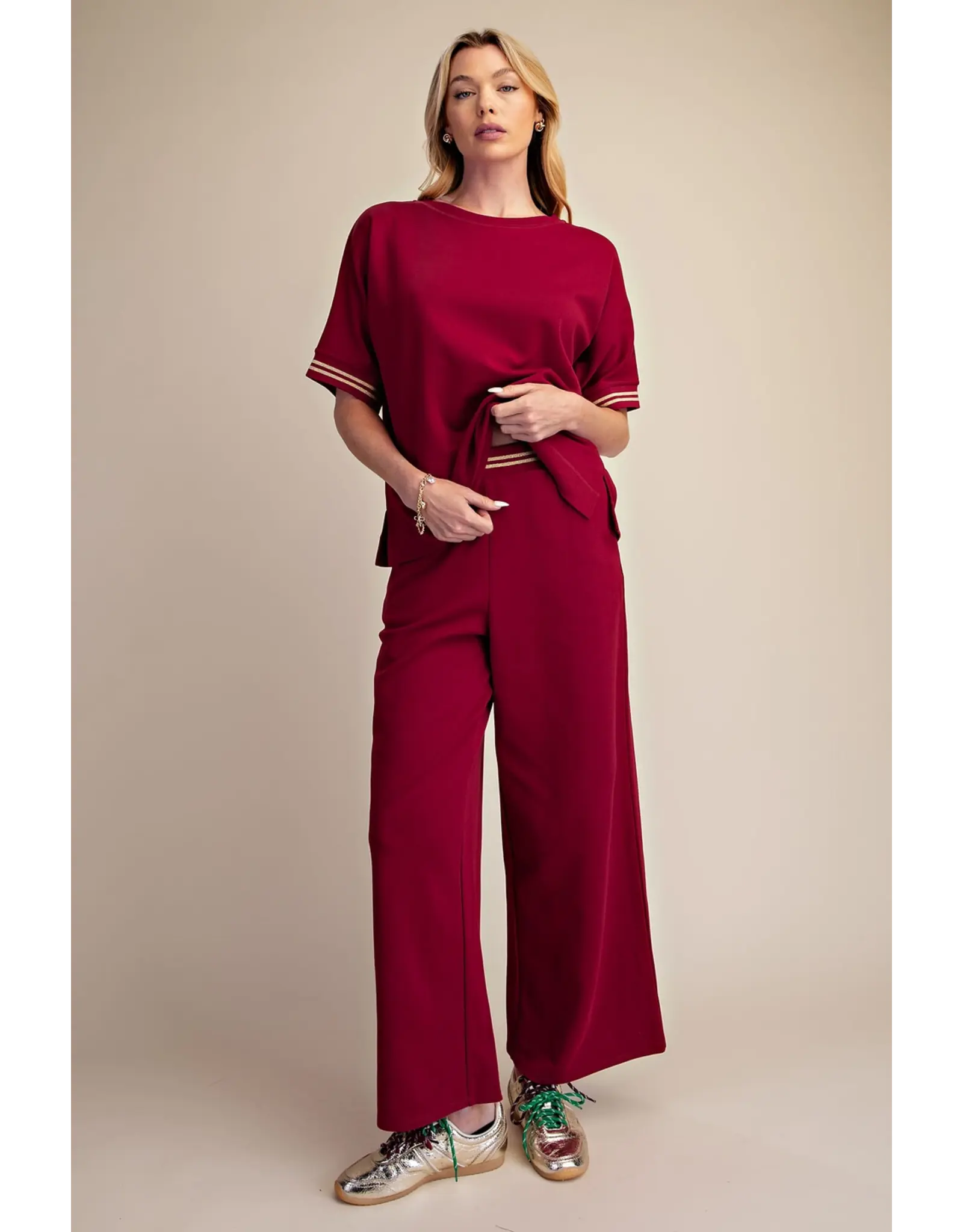 Whitney Burgundy Wide Leg Sweatpants