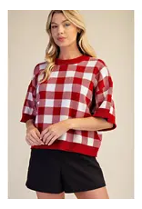 Betsy Burgundy Gingham Sweater